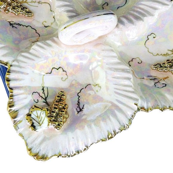 Dish Divided with Handle Pink Opalescent Gold Leaf Accents Collectible Vintage - Picture 5 of 9